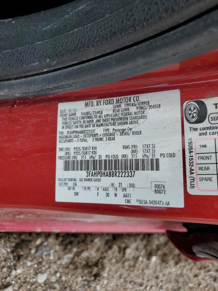 2011 Ford Fusion Se VIN: 3FAHP0HA8BR222337 Lot: 71666085