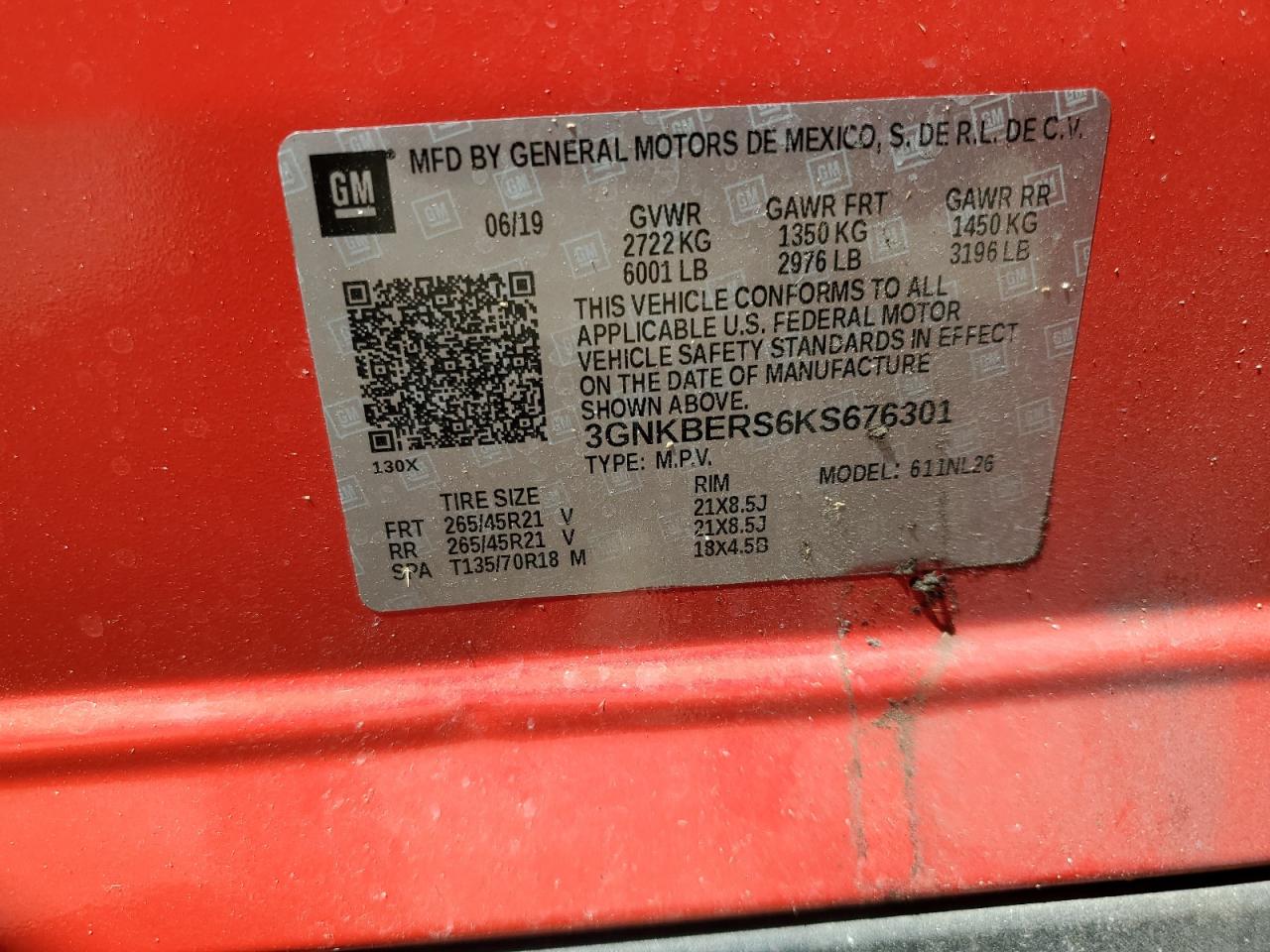 2019 Chevrolet Blazer Rs VIN: 3GNKBERS6KS676301 Lot: 80518485