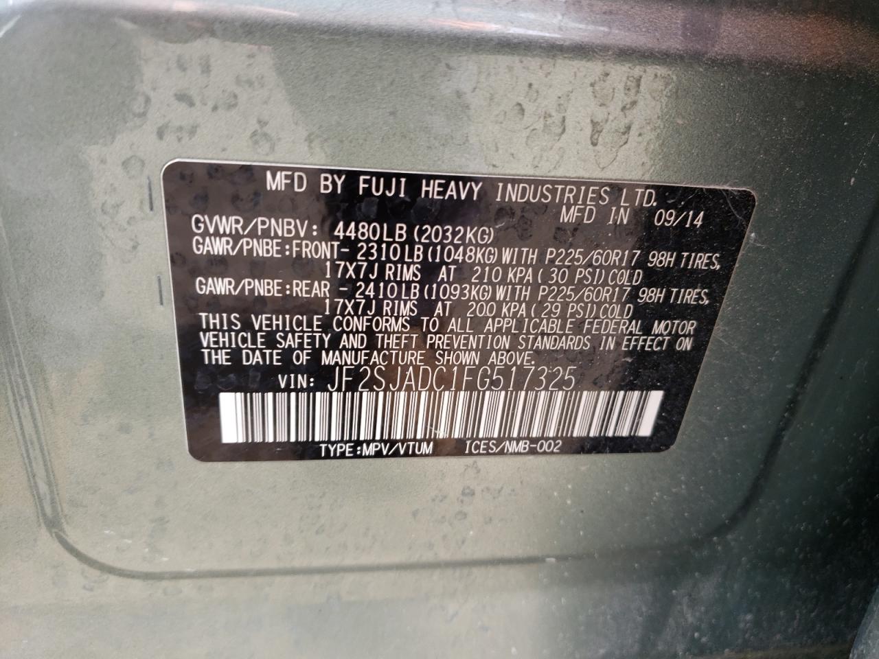 2015 Subaru Forester 2.5I Premium VIN: JF2SJADC1FG517325 Lot: 81567995
