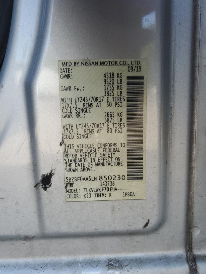 2020 Nissan Nv 3500 VIN: 5BZBF0AA5LN850230 Lot: 83971715