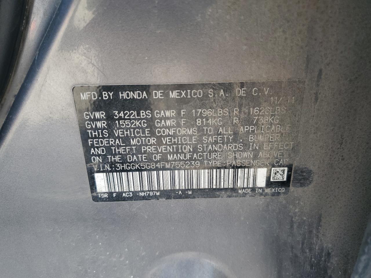 2015 Honda Fit Ex VIN: 3HGGK5G84FM755239 Lot: 84462735