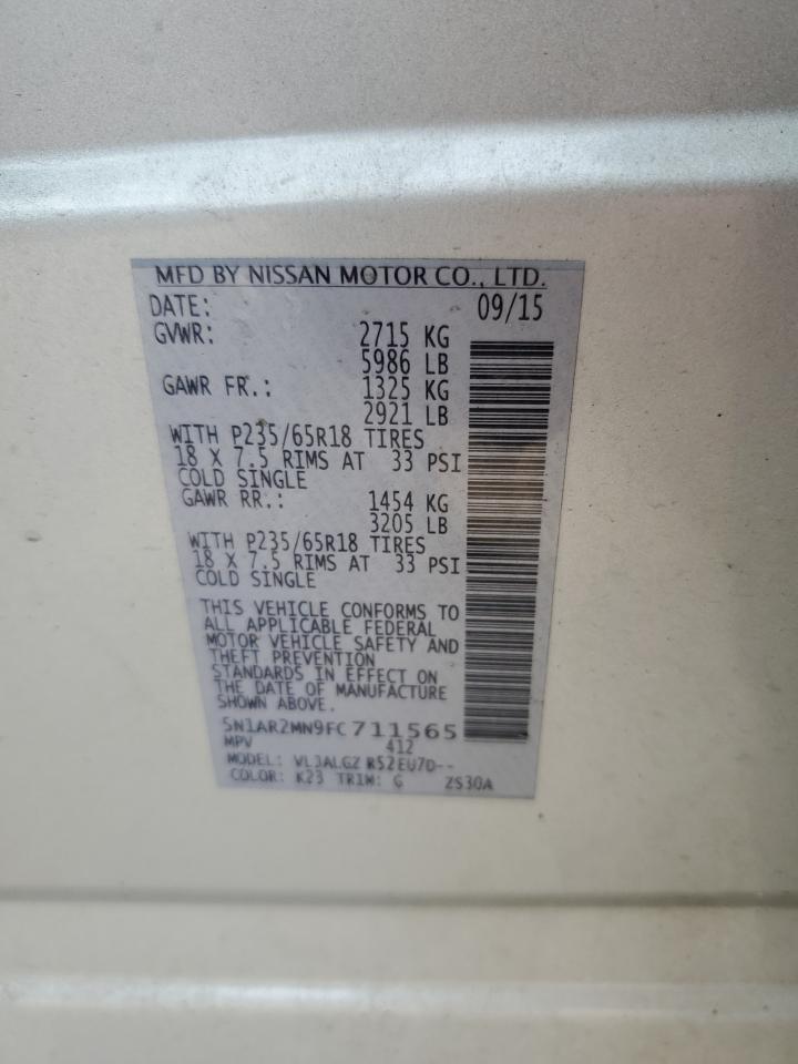 2015 Nissan Pathfinder S VIN: 5N1AR2MN9FC711565 Lot: 81233495