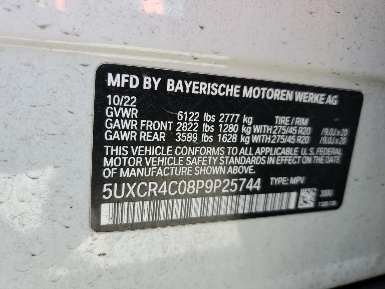 2023 BMW X5 Sdrive 40I VIN: 5UXCR4C08P9P25744 Lot: 80535685