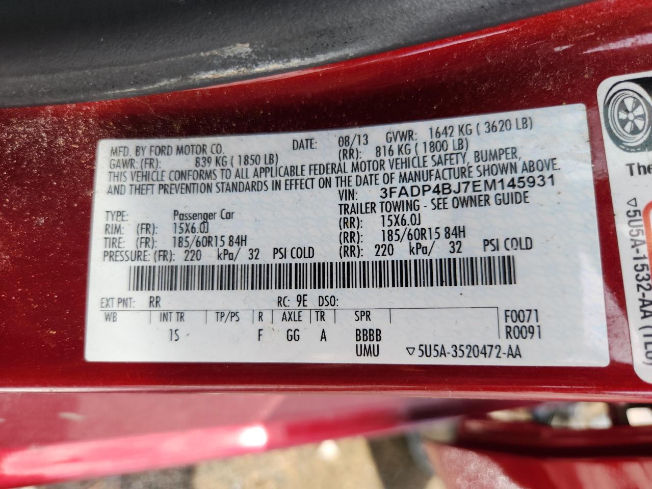 2014 Ford Fiesta Se VIN: 3FADP4BJ7EM145931 Lot: 71862265