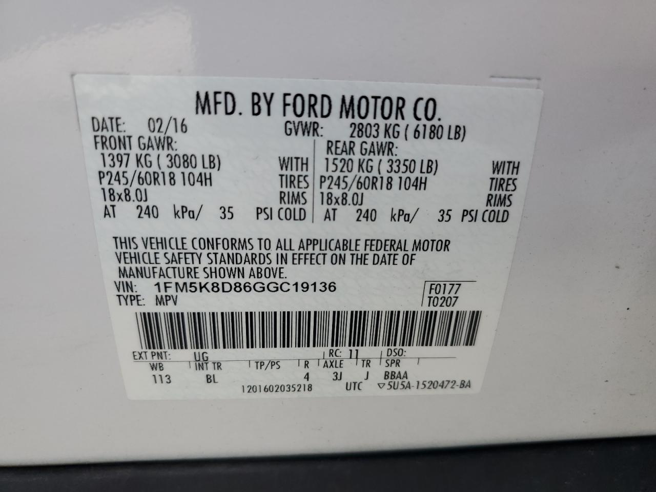 2016 Ford Explorer Xlt VIN: 1FM5K8D86GGC19136 Lot: 81368475