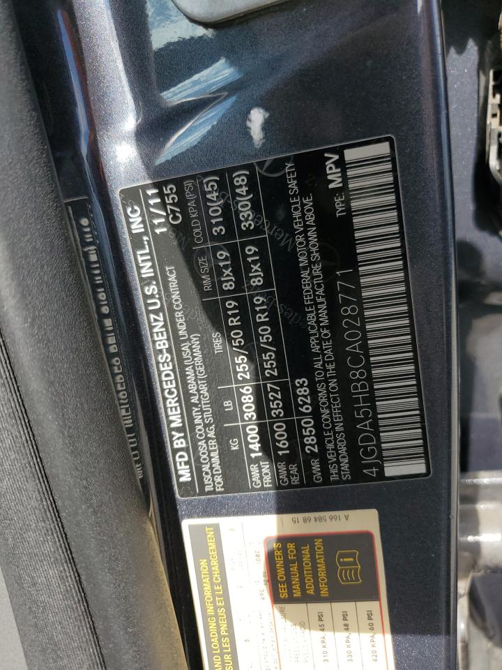 2012 Mercedes-Benz Ml 350 4Matic VIN: 4JGDA5HB8CA028771 Lot: 81755805