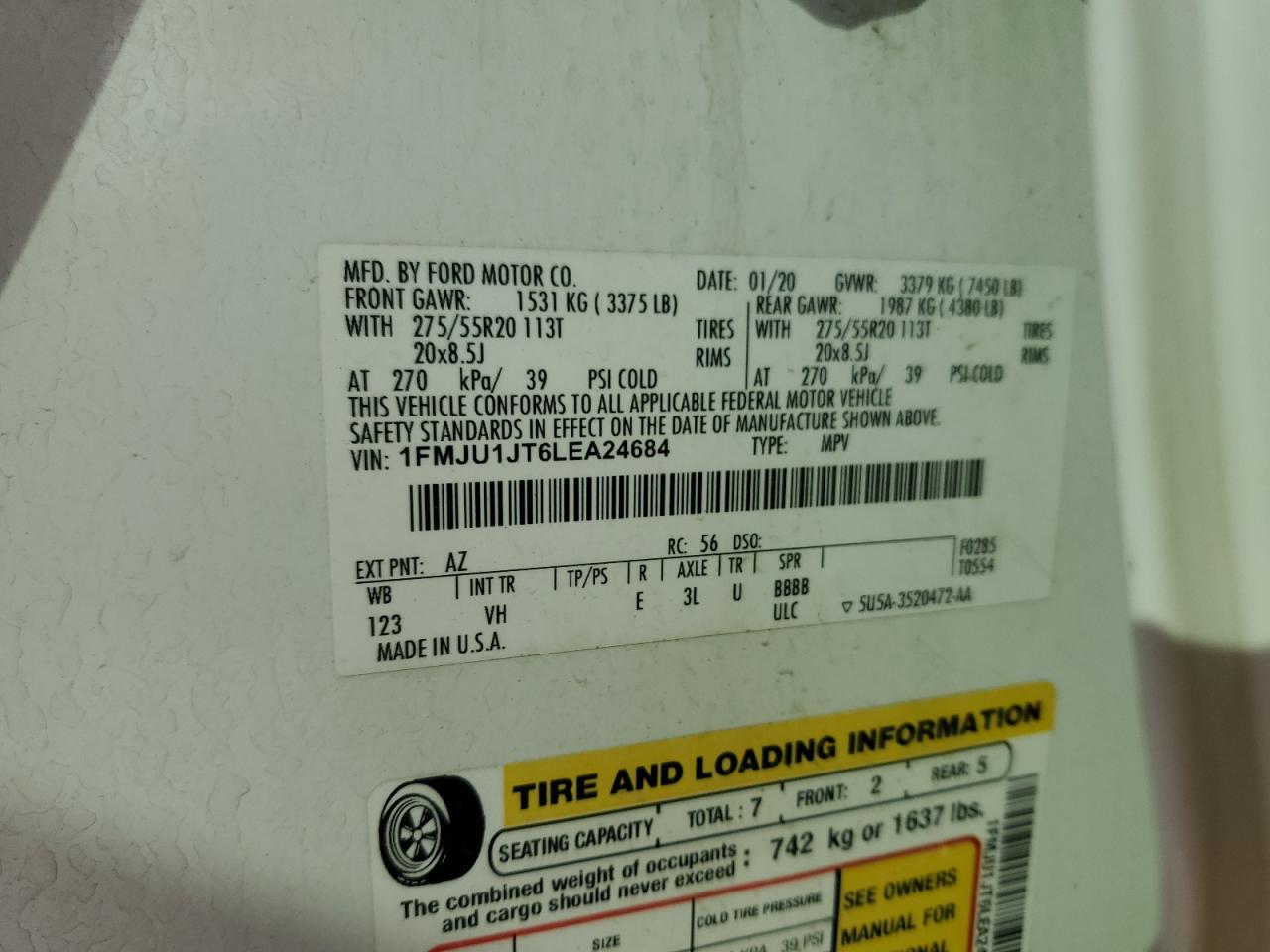 2020 Ford Expedition Xlt VIN: 1FMJU1JT6LEA24684 Lot: 71239705