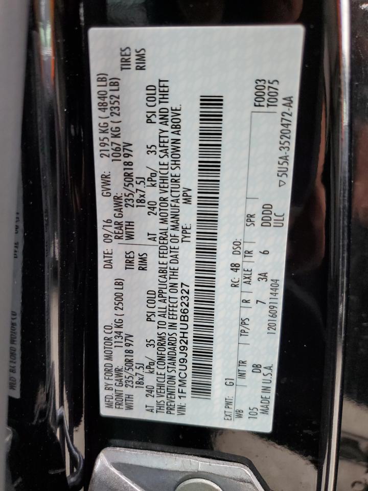 2017 Ford Escape Titanium VIN: 1FMCU9J92HUB62327 Lot: 82021855