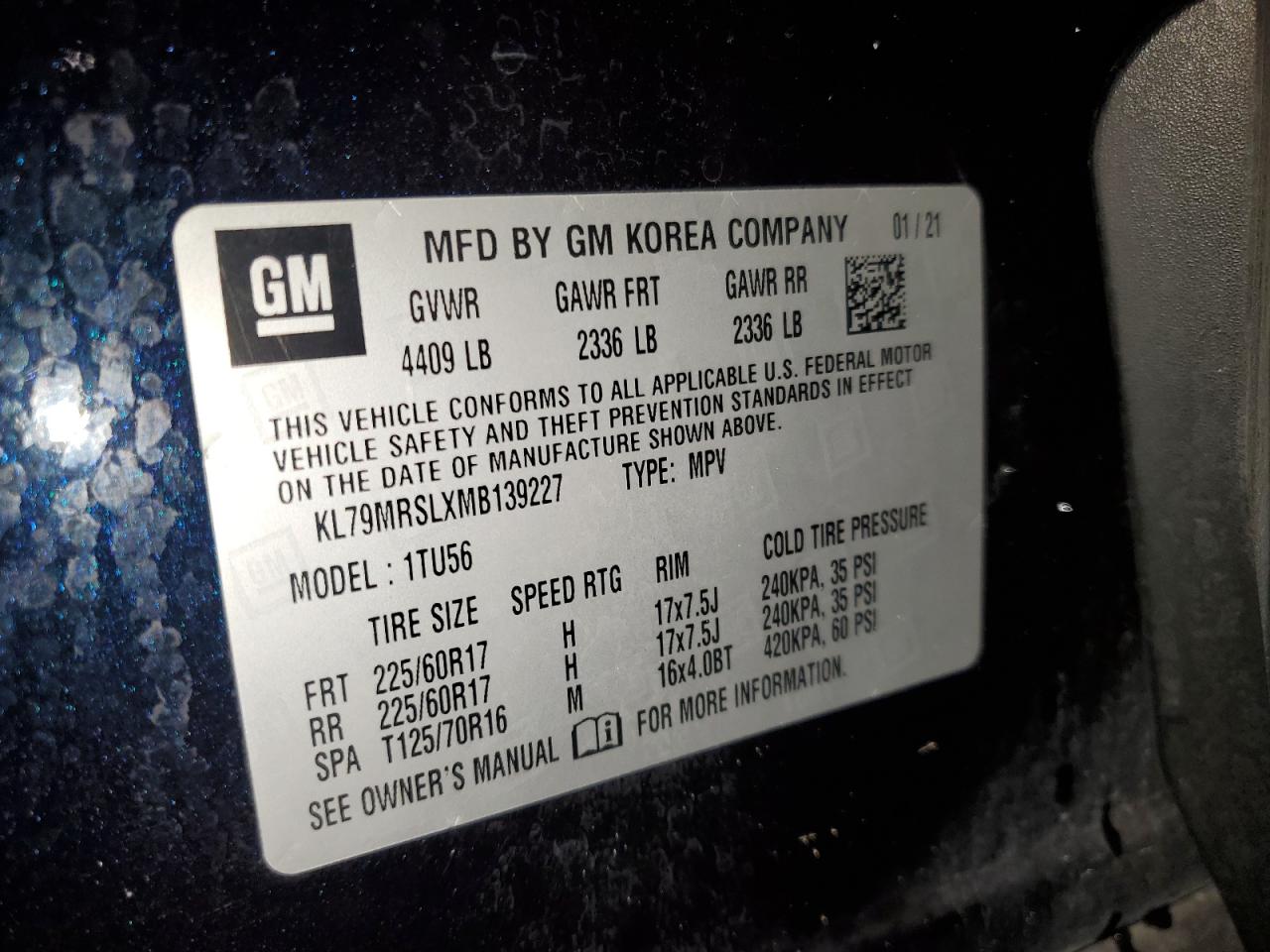 2021 Chevrolet Trailblazer Lt VIN: KL79MRSLXMB139227 Lot: 80312065