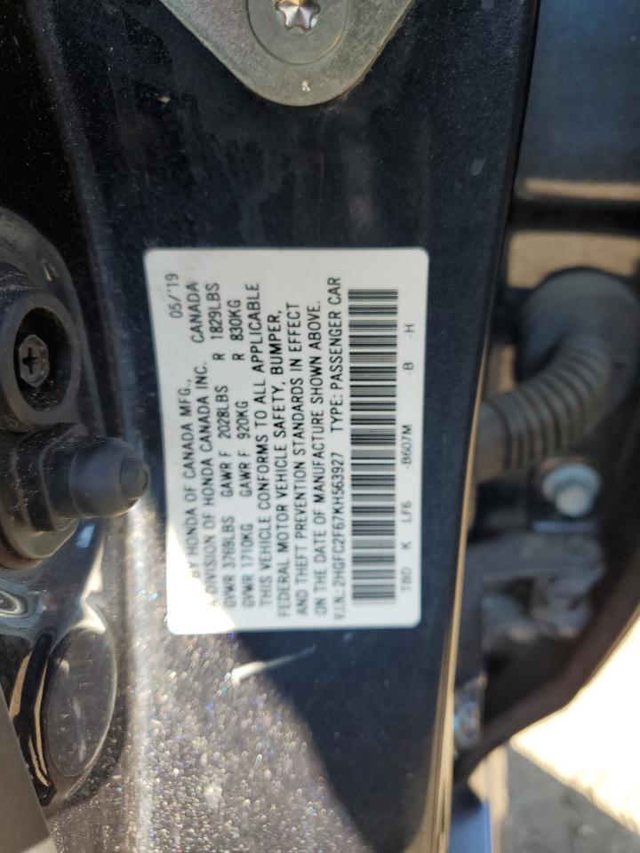 2019 Honda Civic Lx VIN: 2HGFC2F67KH563927 Lot: 80703805