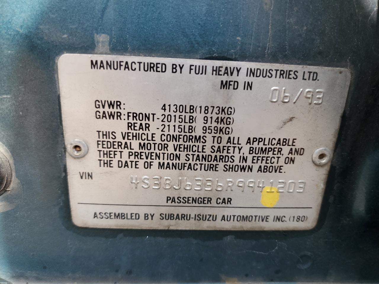 1994 Subaru Legacy L VIN: 4S3BJ6336R9941203 Lot: 81621065