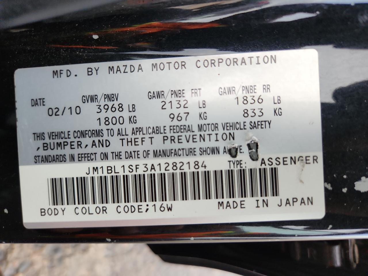 2010 Mazda 3 I VIN: JM1BL1SF3A1282184 Lot: 72099035