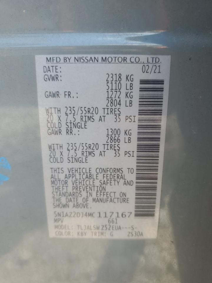 2021 Nissan Murano Platinum VIN: 5N1AZ2DJ4MC117167 Lot: 71182775