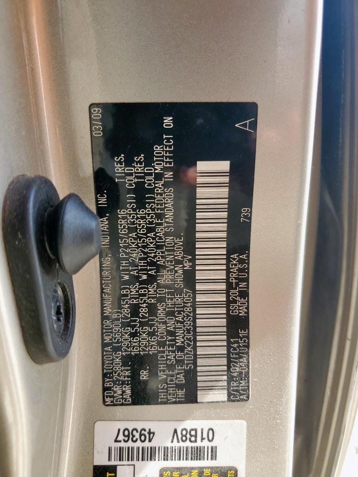 2009 Toyota Sienna Ce VIN: 5TDZK23C39S284057 Lot: 71724115