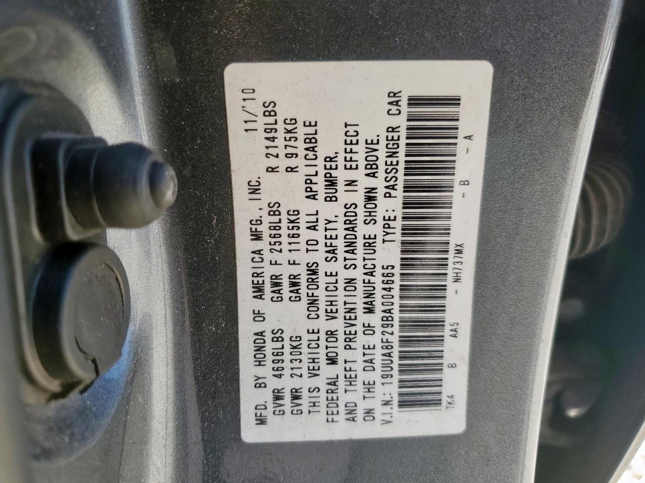 2011 Acura Tl VIN: 19UUA8F29BA004665 Lot: 82143235