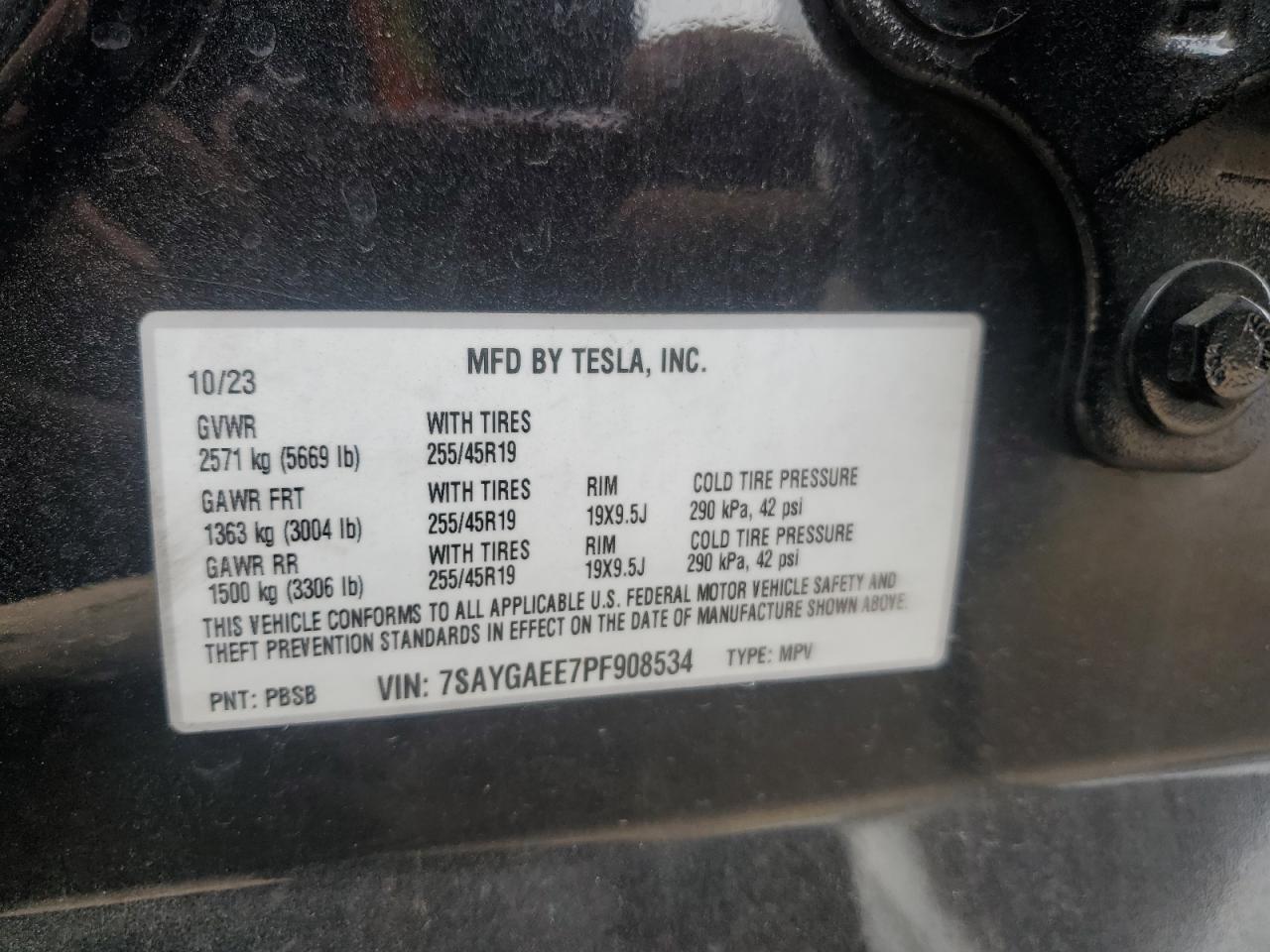 2023 Tesla Model Y VIN: 7SAYGAEE7PF908534 Lot: 69681825