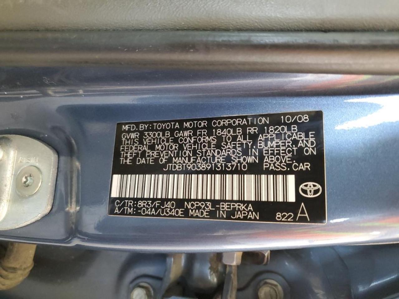 2009 Toyota Yaris VIN: JTDBT903891313710 Lot: 80753565