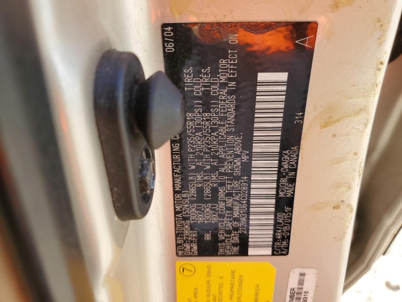 2004 Lexus Rx 330 VIN: 2T2HA31U64C028914 Lot: 80473385