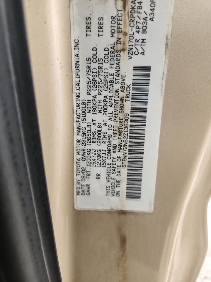 2002 Toyota Tacoma Xtracab VIN: 5TEWN72N62Z136309 Lot: 81311675