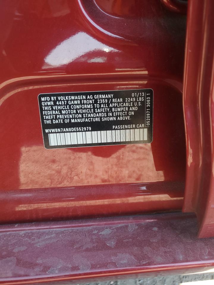 2013 Volkswagen Cc Sport VIN: WVWBN7AN8DE552979 Lot: 81769355