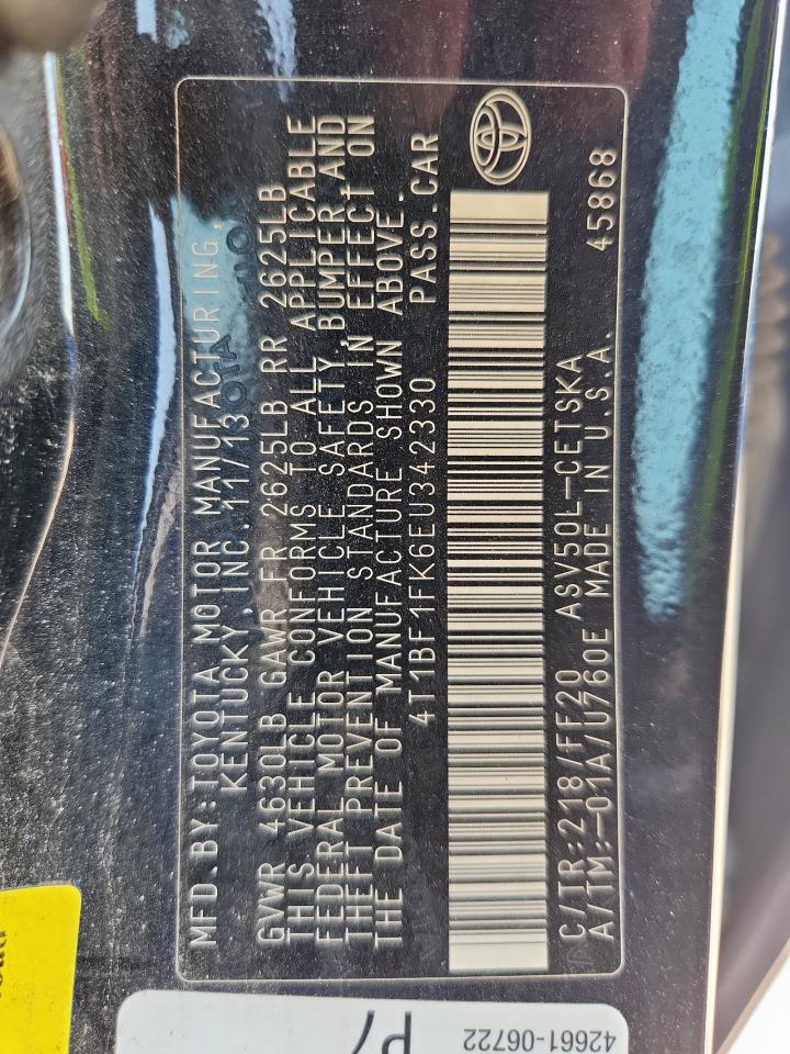 2014 Toyota Camry L VIN: 4T1BF1FK6EU342330 Lot: 80073485