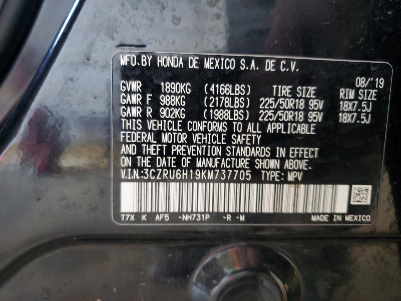 2019 Honda Hr-V Sport VIN: 3CZRU6H19KM737705 Lot: 81027525