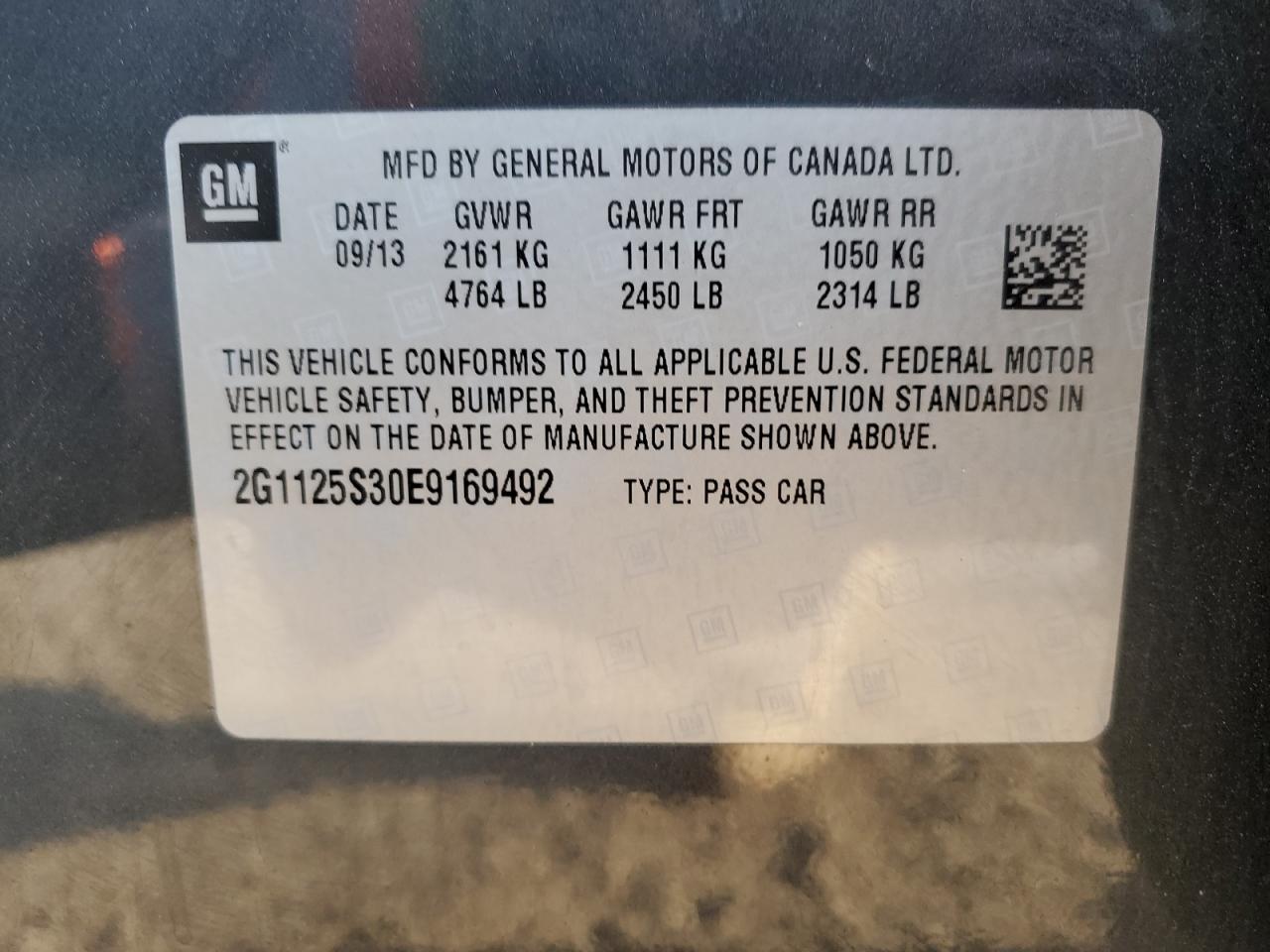 2014 Chevrolet Impala Lt VIN: 2G1125S30E9169492 Lot: 70728375