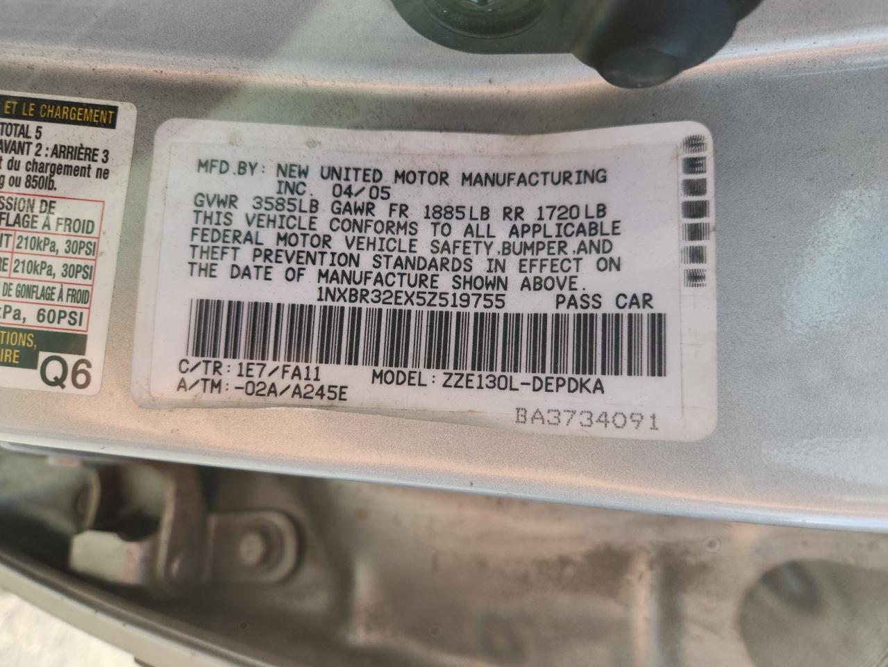 2005 Toyota Corolla Ce VIN: 1NXBR32EX5Z519755 Lot: 81712145