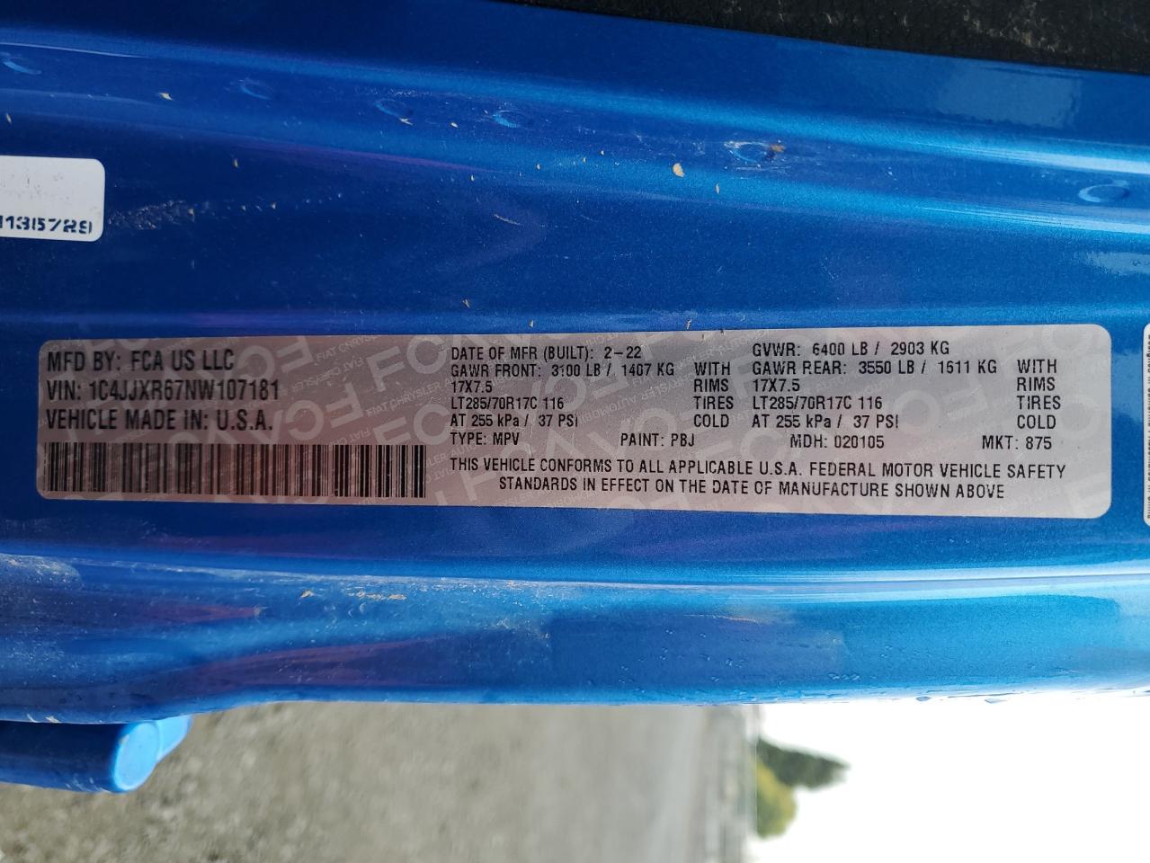 2022 Jeep Wrangler Unlimited Rubicon 4Xe VIN: 1C4JJXR67NW107181 Lot: 70259345