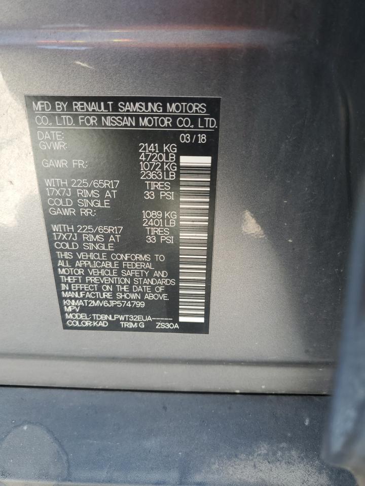 2018 Nissan Rogue S VIN: KNMAT2MV6JP574799 Lot: 81456955