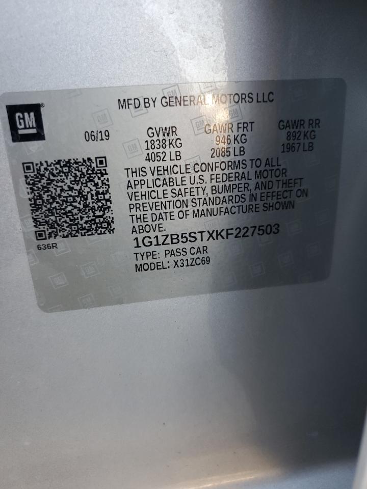 2019 Chevrolet Malibu Ls VIN: 1G1ZB5STXKF227503 Lot: 84759035