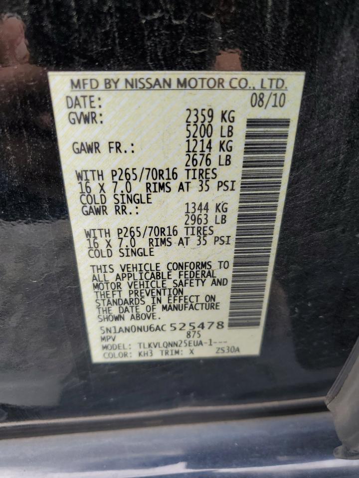 2010 Nissan Xterra Off Road VIN: 5N1AN0NU6AC525478 Lot: 84213155