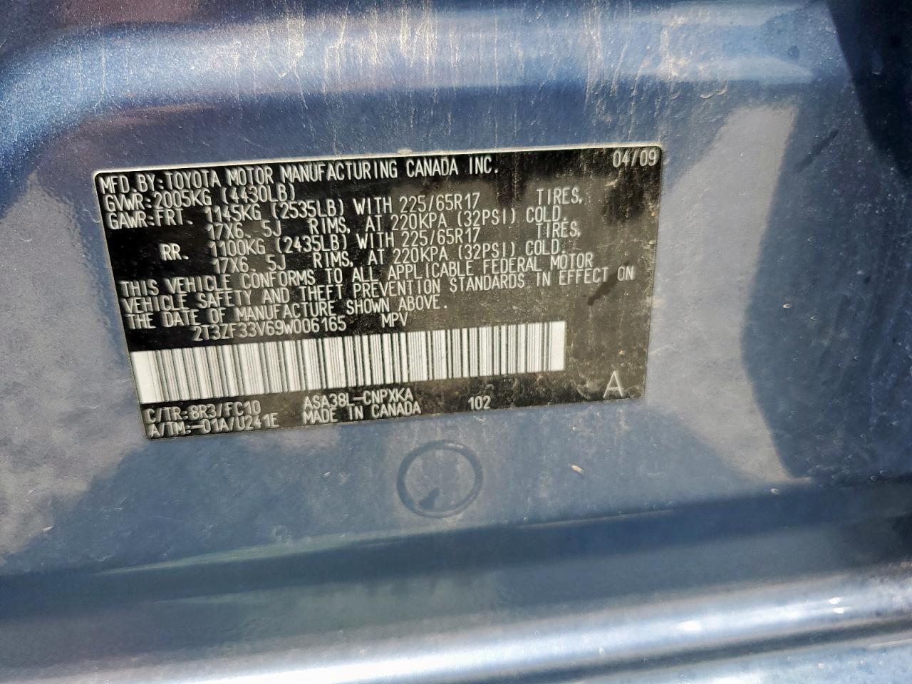 2009 Toyota Rav4 VIN: 2T3ZF33V69W006165 Lot: 71474595