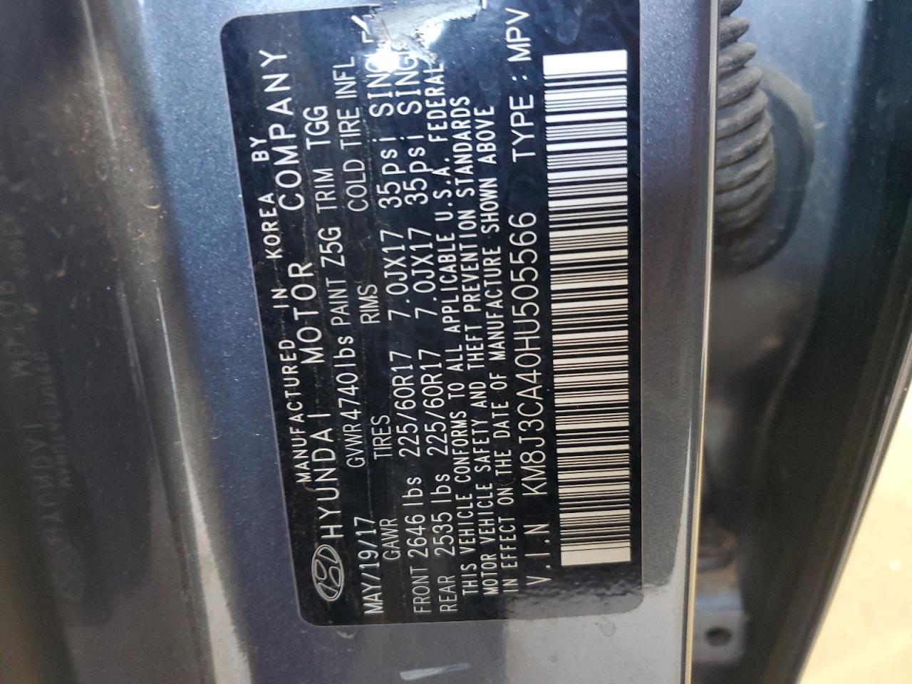 2017 Hyundai Tucson Limited VIN: KM8J3CA40HU505566 Lot: 80308895