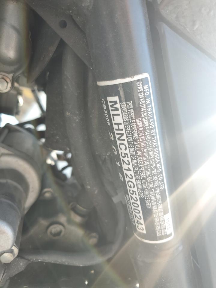 2016 Honda Cb300 F VIN: MLHNC5212G5200243 Lot: 80198515