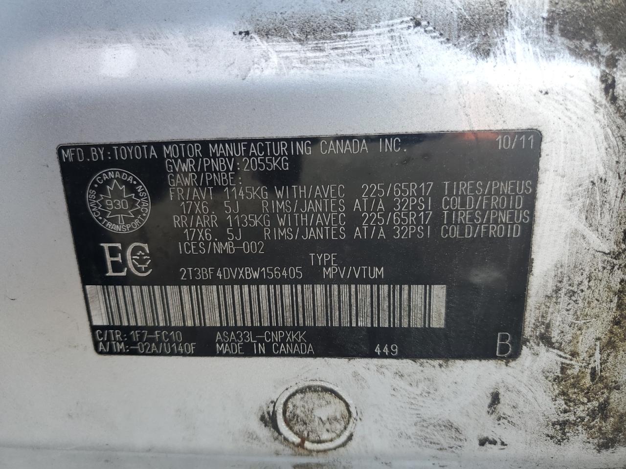 2011 Toyota Rav4 VIN: 2T3BF4DVXBW156405 Lot: 84414915