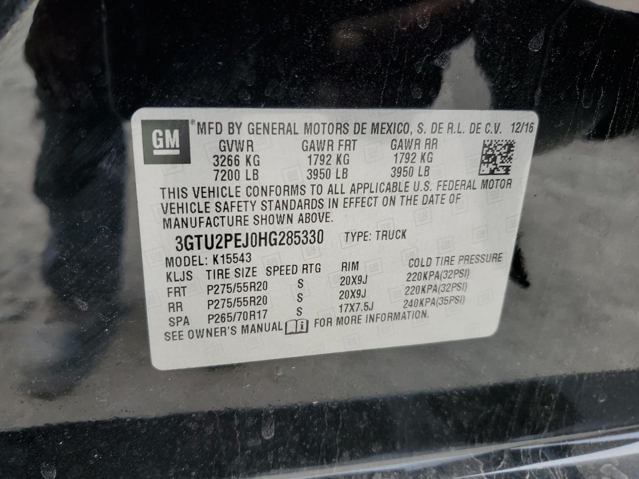 2017 GMC Sierra K1500 Denali VIN: 3GTU2PEJ0HG285330 Lot: 71413665