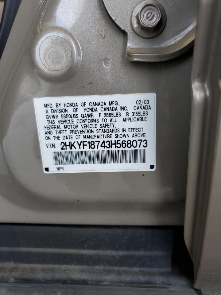 2003 Honda Pilot Exl VIN: 2HKYF18743H568073 Lot: 80657245