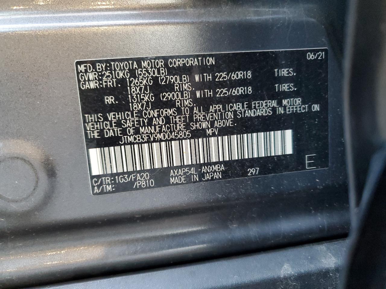 2021 Toyota Rav4 Prime Se VIN: JTMCB3FV9MD045805 Lot: 84462665