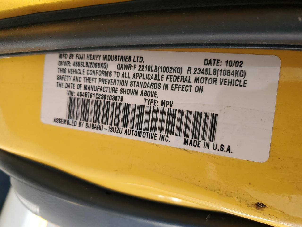 2003 Subaru Baja VIN: 4S4BT61C236103879 Lot: 69540965