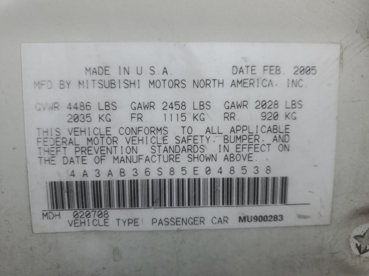 2005 Mitsubishi Galant Ls Medium VIN: 4A3AB36S85E048538 Lot: 71931715