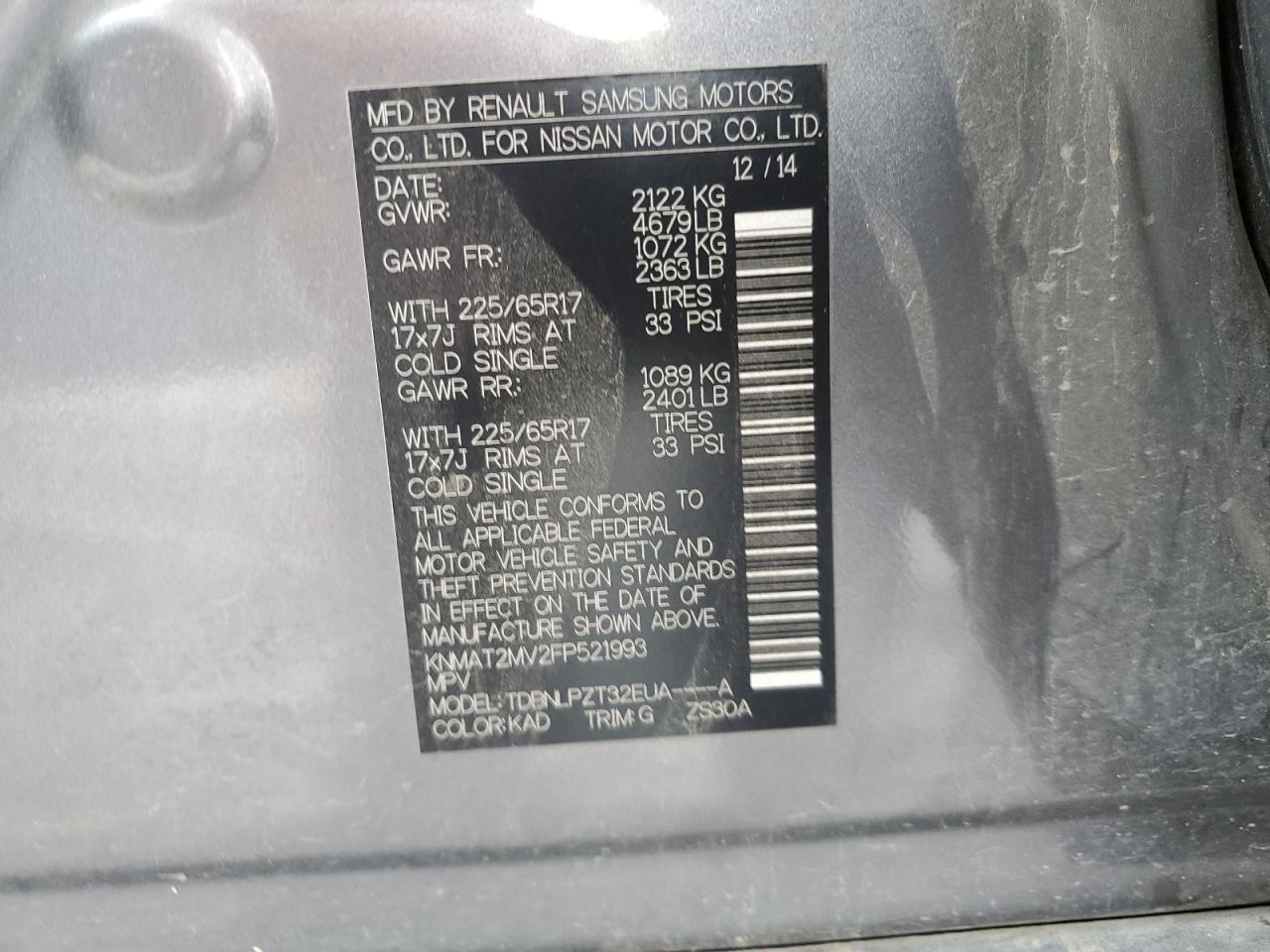 2015 Nissan Rogue S VIN: KNMAT2MV2FP521993 Lot: 81551605