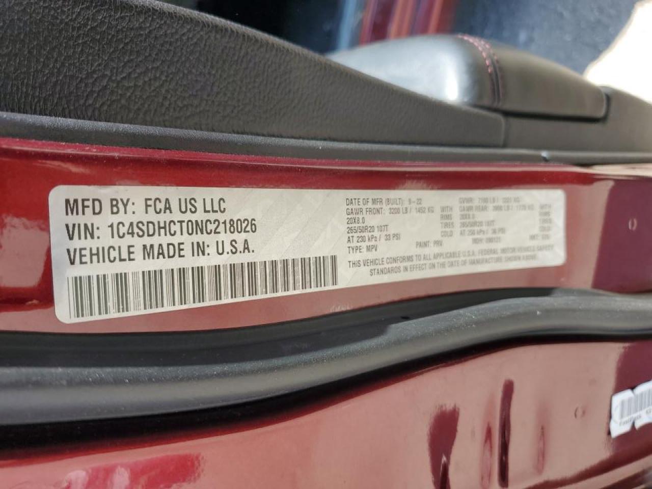 2022 Dodge Durango R/T VIN: 1C4SDHCT0NC218026 Lot: 69053225