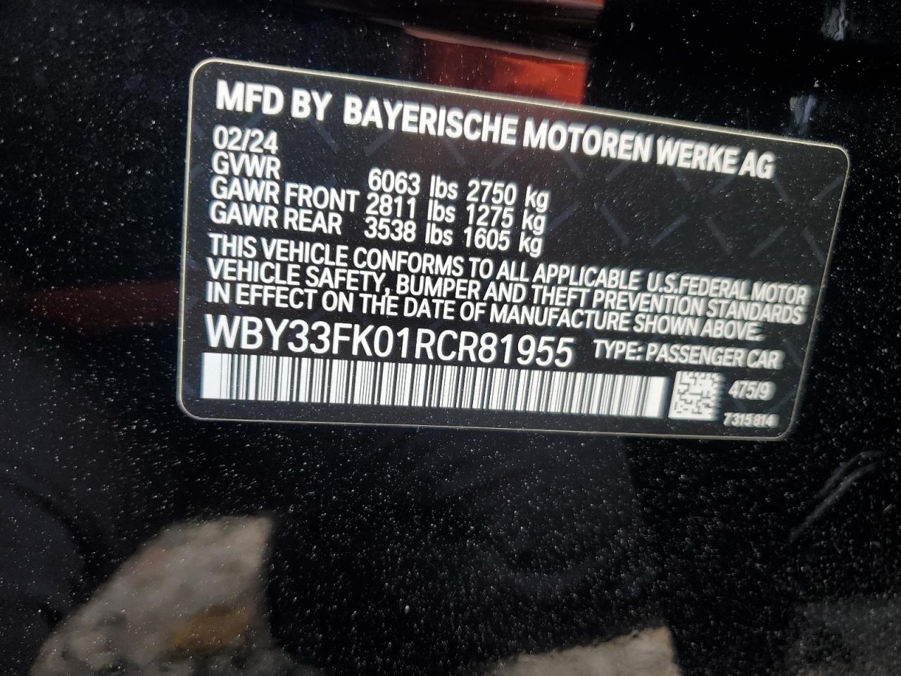2024 BMW I5 Edrive 40 VIN: WBY33FK01RCR81955 Lot: 80874445