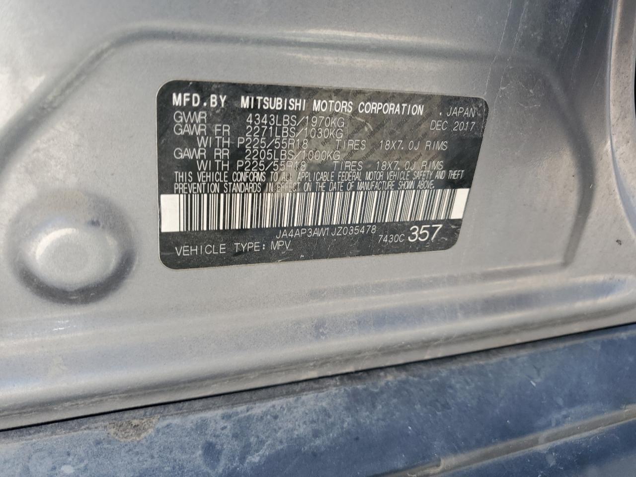 2018 Mitsubishi Outlander Sport Es VIN: JA4AP3AW1JZ035478 Lot: 80288375