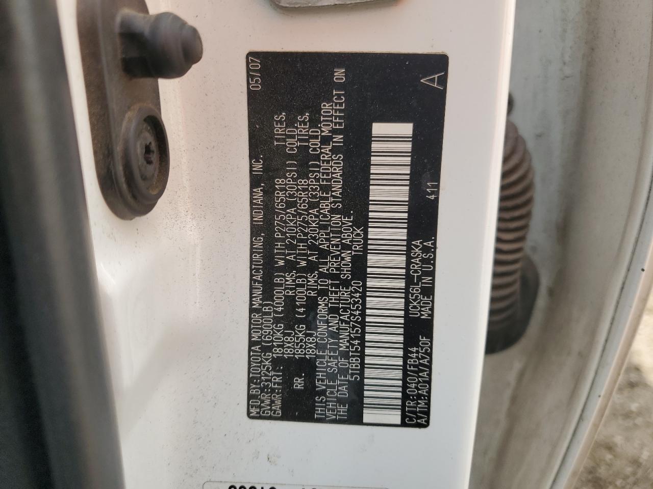 2007 Toyota Tundra Double Cab Sr5 VIN: 5TBBT54157S453420 Lot: 81583805