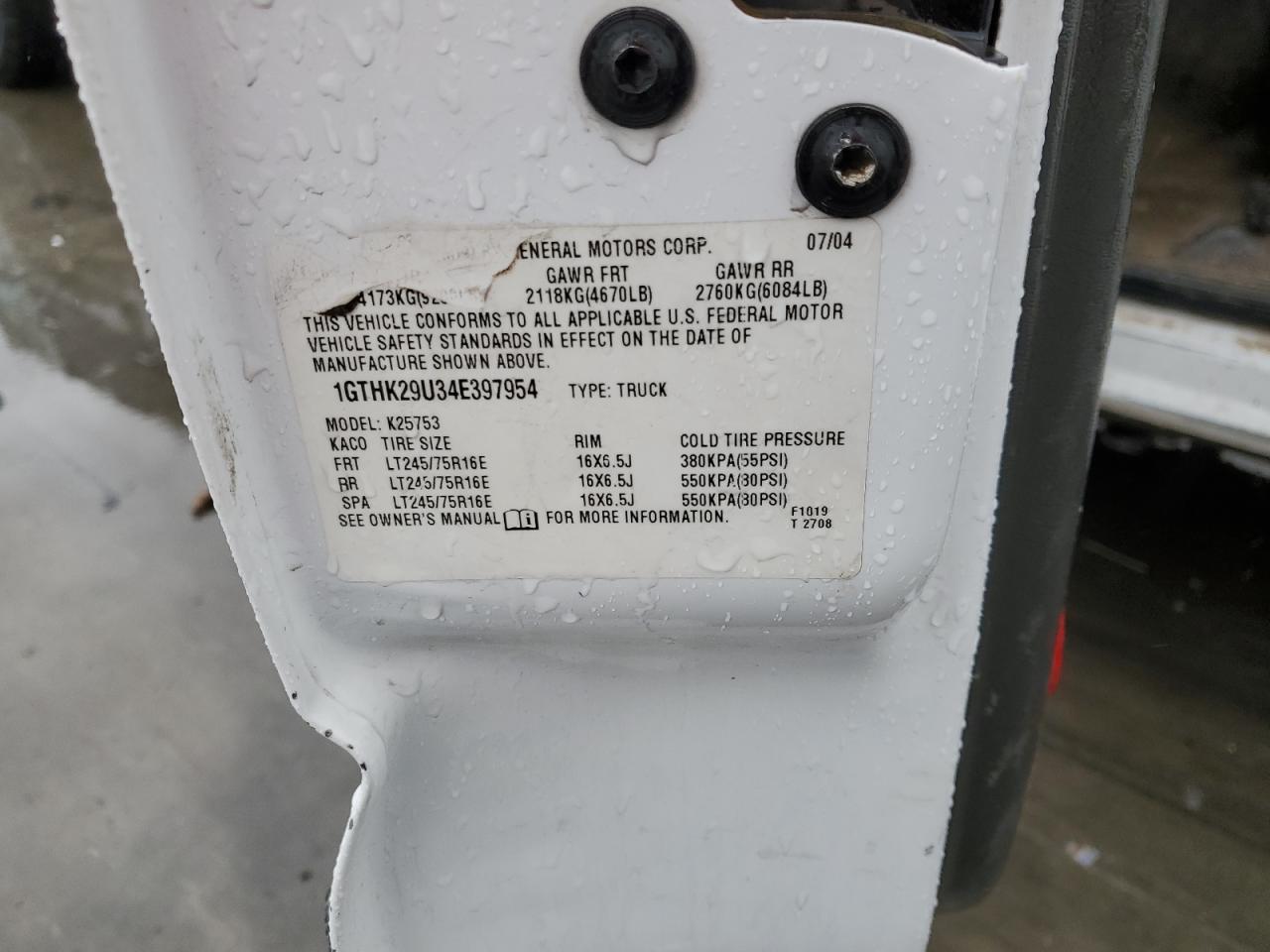 2004 GMC Sierra K2500 Heavy Duty VIN: 1GTHK29U34E397954 Lot: 81899875