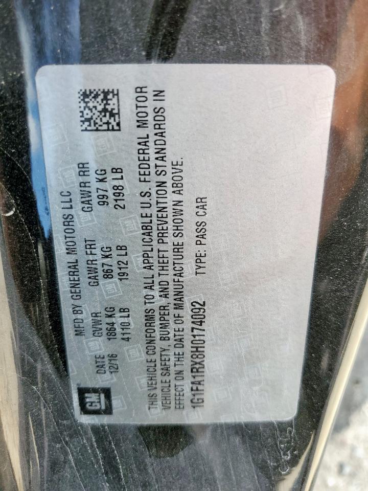 2017 Chevrolet Camaro Ls VIN: 1G1FA1RX8H0174092 Lot: 71665495