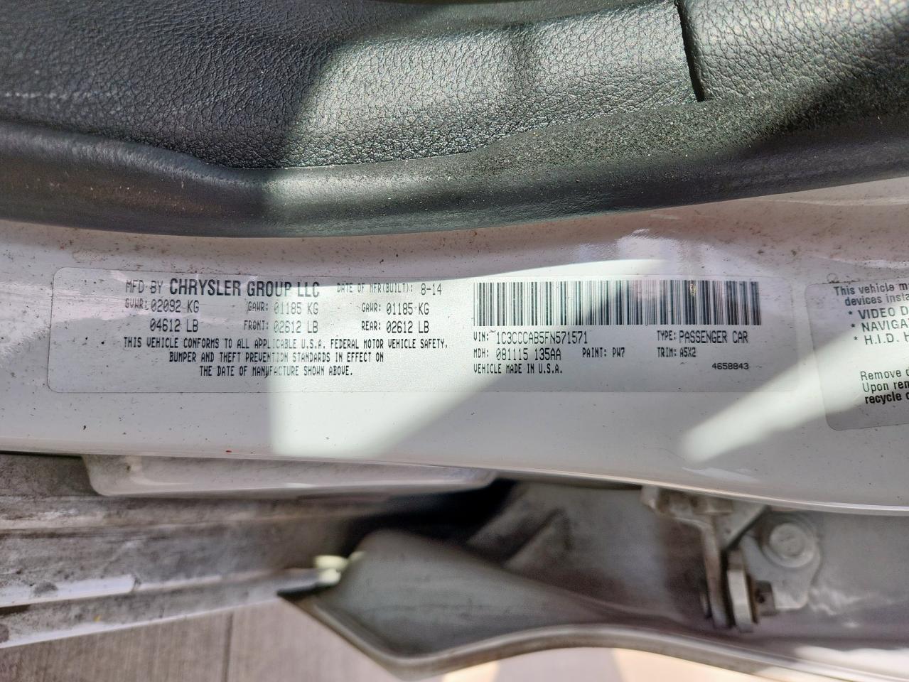 2015 Chrysler 200 Limited VIN: 1C3CCCAB5FN571571 Lot: 81831885