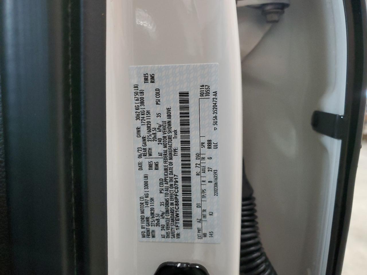 2023 Ford F150 Supercrew VIN: 1FTEW1C88PFC07917 Lot: 84175365